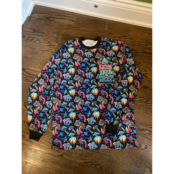 Men's Assholes Live Forever Black Multi-color Mushroom Long Sleeve Tee Large - Picture 1 of 5